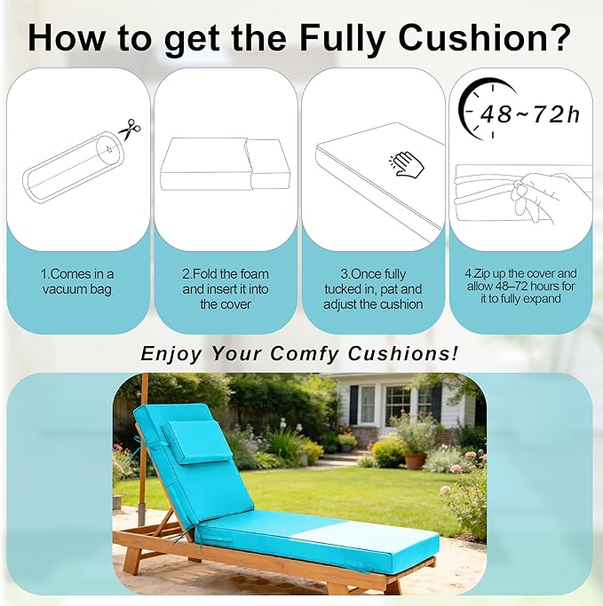 Chaise Lounge Cushions Outdoor 72x21x6 Inch, Fade Resistant 6'' Thicken Outdoor