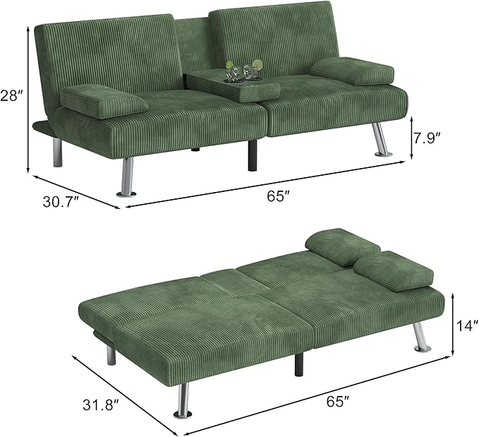 Shahoo Modern Upholstered Convertible Folding Futon Sofa Bed