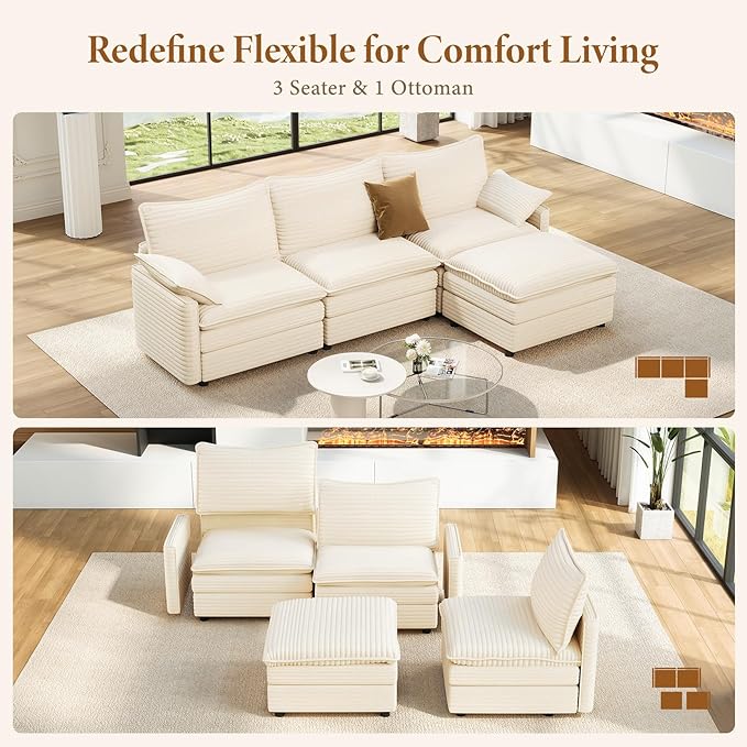 Vesgantti 108" Cloud Couch for Living Room, Deep Seat Sectional Modular Sofa