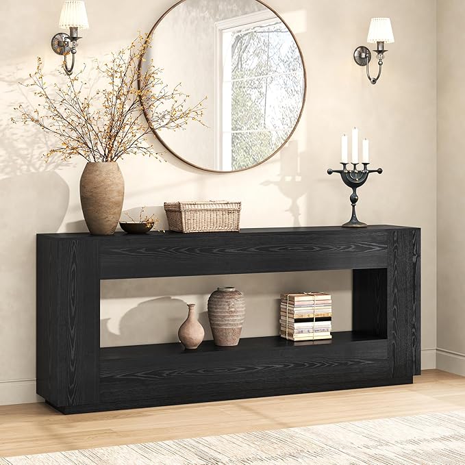 Epecoya 78 Inch Extra Long Console Table, 2-Tier Wood Entryway Table