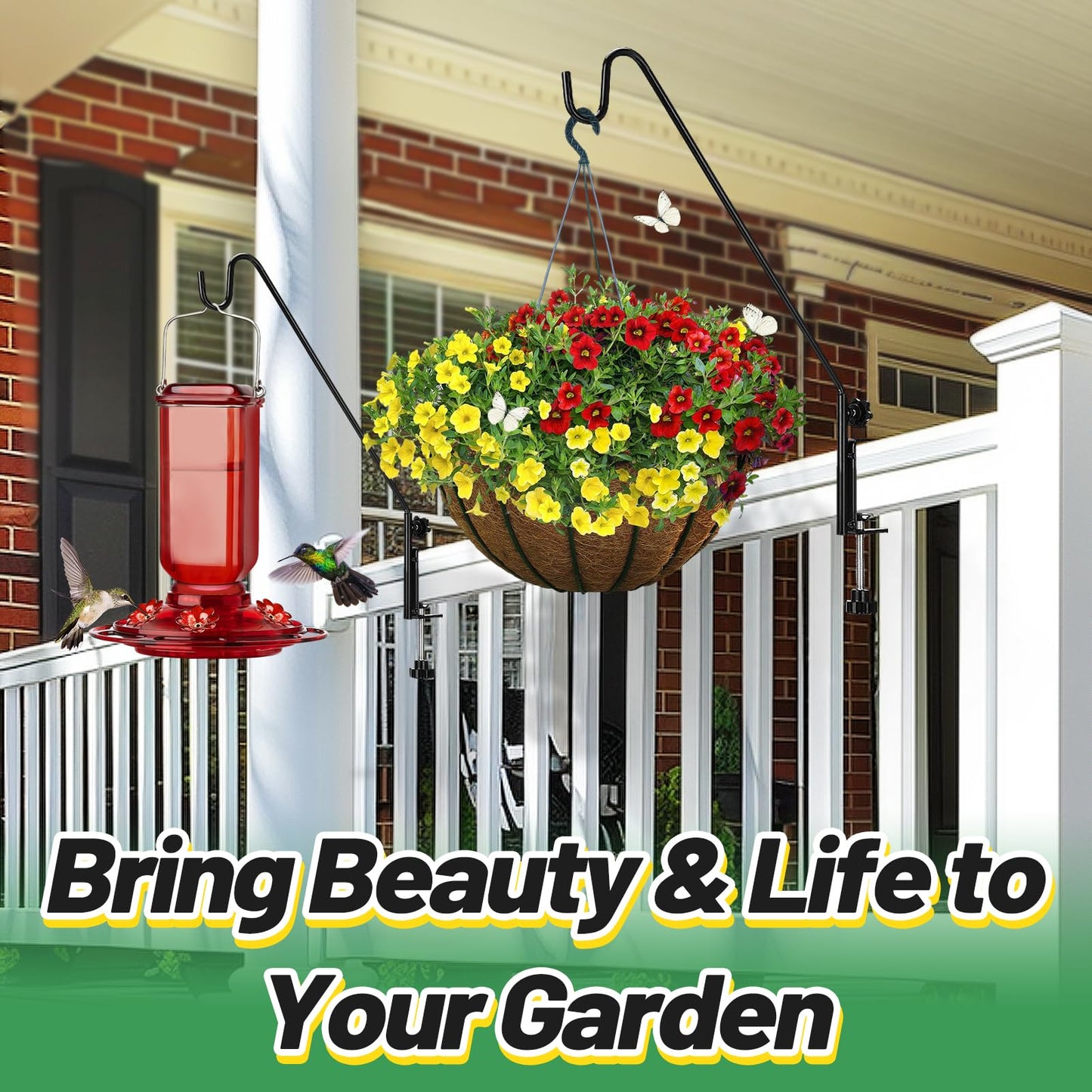 Biubee Deck Bird Feeder Hanger for Failing- 2Pack Heavy Duty Steel Stable Deck Railing Plant Hanger Outdoor, with Adjustable 3.1" Clamp, Deck Hook for Bird Feeder Plant Hangers Lanterns, 13.8 Inches