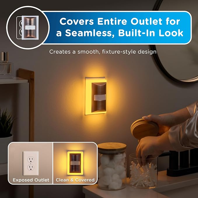 Enbrighten SleepLite Motion Sensor Night Lights Plug Into Wall Nightlight Amber Light Bathroom Bedroom Kitchen Nursery Kids Adults Oil Rubbed Bronze
