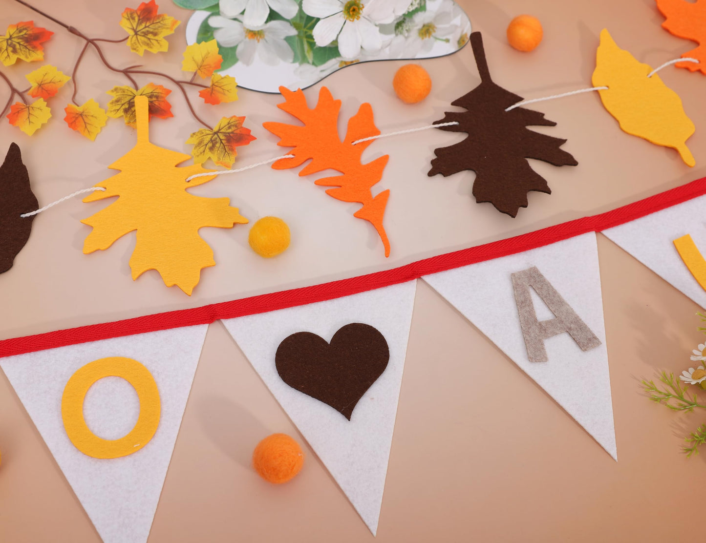 Hello Autumn Felt Bunting - Harvest Festival Farm Theme Wall Hanging Garland, Thanksgiving Autumn Leaves Garland, Halloween Pumpkin Spice Banner, Halloween Nursery Room Fire Place Hanging Decors