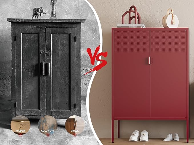 Metal Storage Cabinet, 2 Door TV Stand, Metal Mesh Accent Cabinet, Magnetic