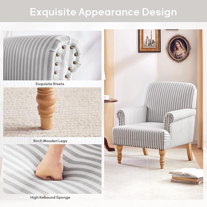 HUIMO Linen Fabric Accent Chair, Mid-Century Modern Armchair