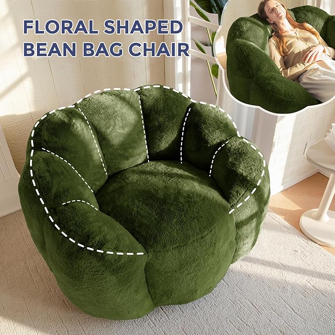 MAXYOYO Bean Bag Chair for Adults, Floral Shaped Bean Bag Sofa, Ultra Soft Faux