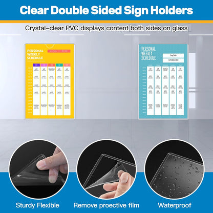 Magnetic Frames 11 x 17 Sign Holder Wall Mount 10 Pack, Rigid Clear Plastic Sign Holder with Magnet & Adhesive, Door Paper Holder for Refrigerator, Locker, Metal, Whiteboards, Windows