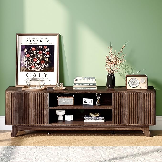 VINGLI 58.6" TV Stand up for 70 Inch TV, Mid Century Entertainment Center