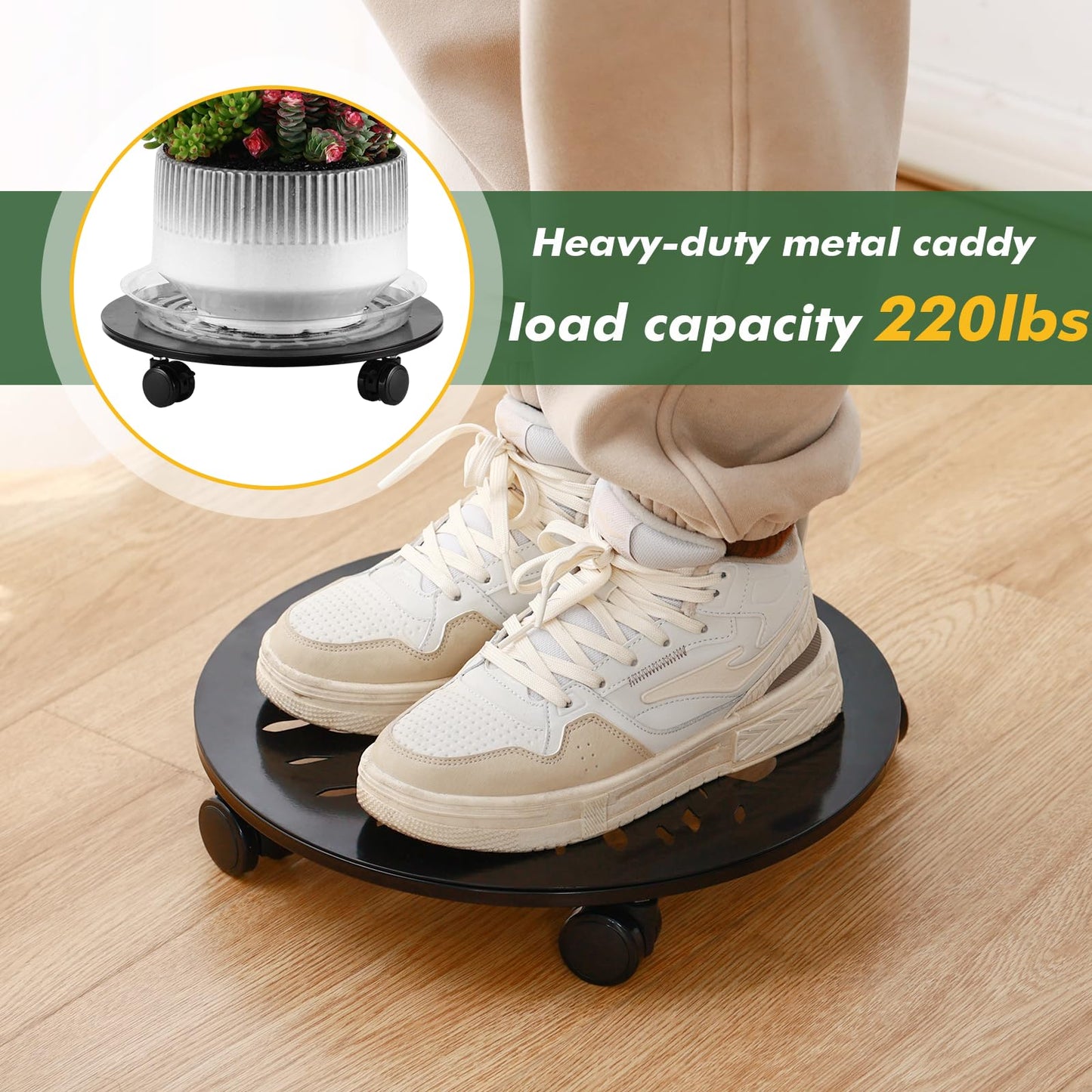 DEELF OUTLET 3 Packs Metal Plant Caddy with Wheels 13" Large Rolling Plant Stands Wheeled Plant Dolly Heavy-Duty Flower Pot Roller Base Movers, Black