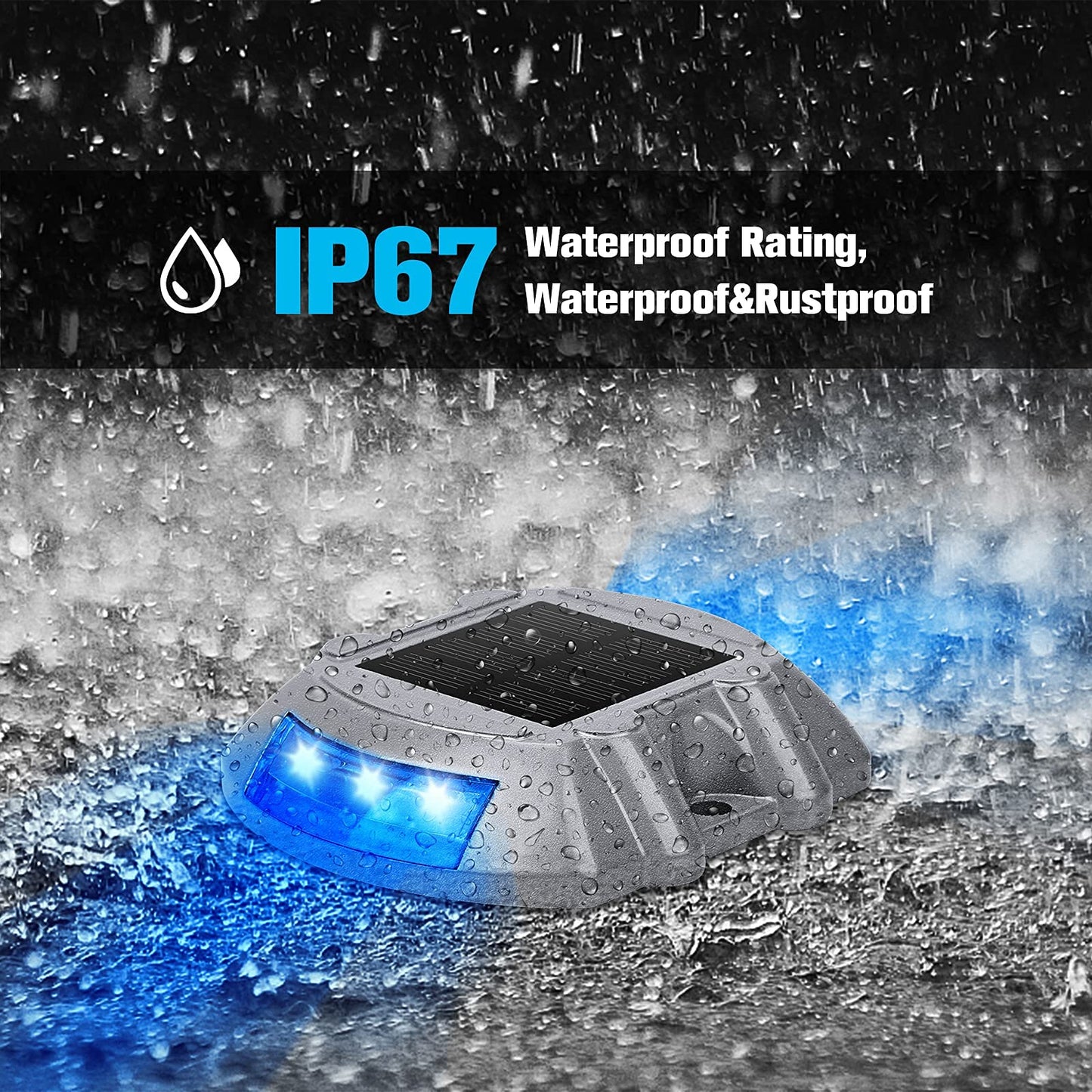 Extra Bright Solar Deck Lights Waterproof with 6 LED, Wireless Driveway Safety Light for Pathway Garden Walkway(Blue, 2 Pack)