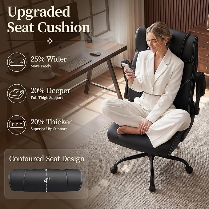 Office Chair, Leather Ergonomic Computer Desk Chair