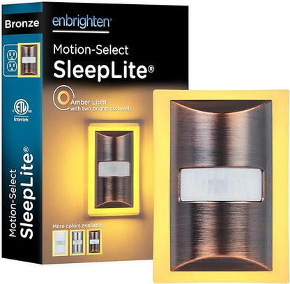 Enbrighten SleepLite Motion Sensor Night Lights Plug Into Wall Nightlight Amber Light Bathroom Bedroom Kitchen Nursery Kids Adults Oil Rubbed Bronze