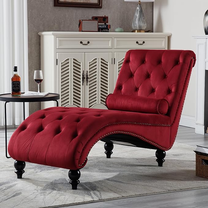 Chaise Lounge Indoor, Velvet Upholstered Lounge Chair Button-Tufted Armless