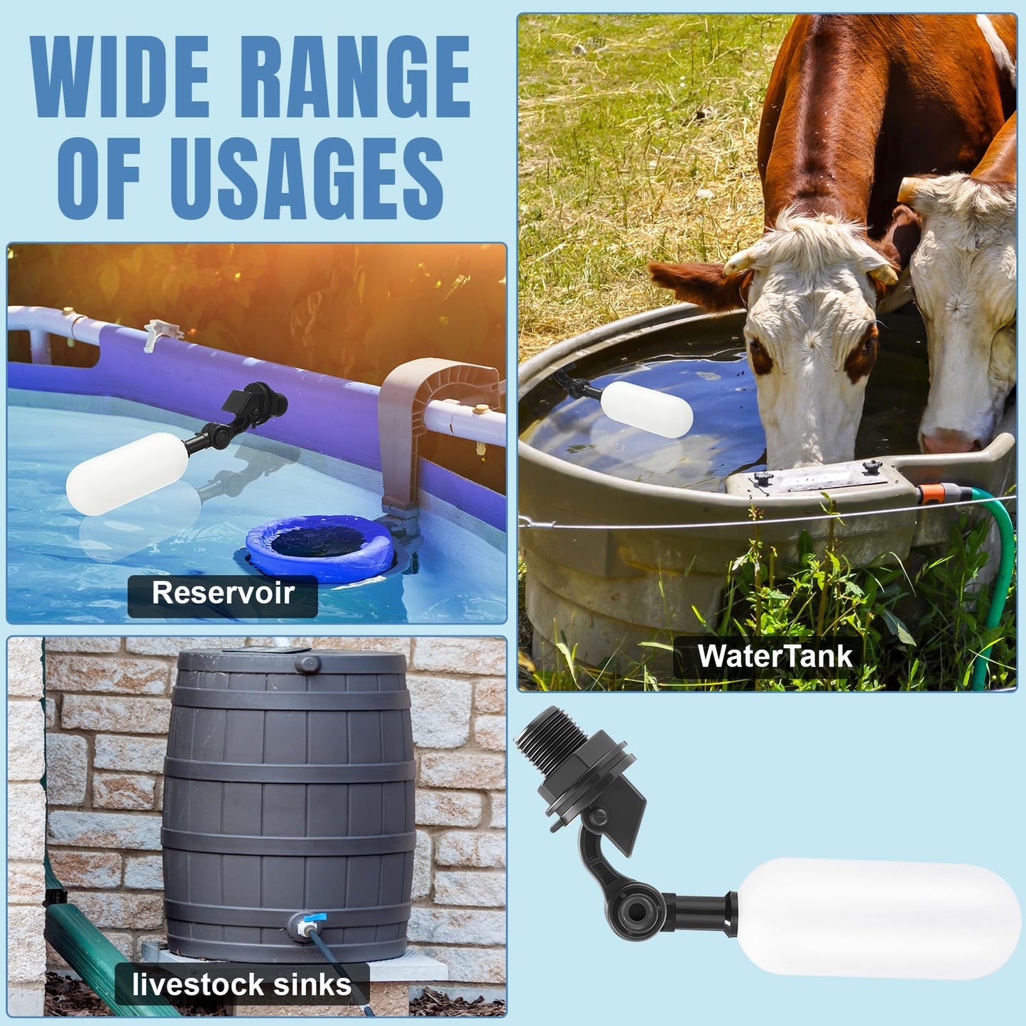 Blulu 3 Pack Float Valve, 1/2 Inch Automatic Pool Fill Float Ball Valve with Adjustable Arm for Ponds, Livestock Water Trough, Aquariums, Water Tank Level Control, Aquaculture(Black)