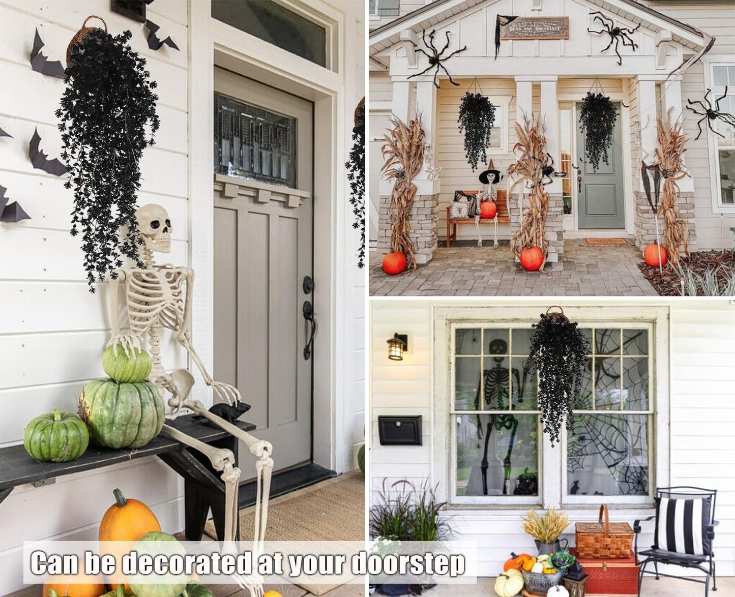RECUTMS Black Hanging Flowers Faux Hanging Plants Black Artificial Hanging Plant Fake Greenery Faux UV Resistant Hanging Vines Plant for Indoor Outdoor Wedding Halloween Party Fall Wall Decor 3 Packs
