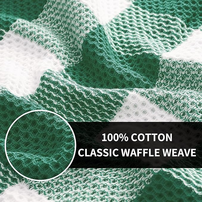 Homaxy 100% Cotton Waffle Weave Check Plaid Kitchen Towels, 13 x 28 Inches