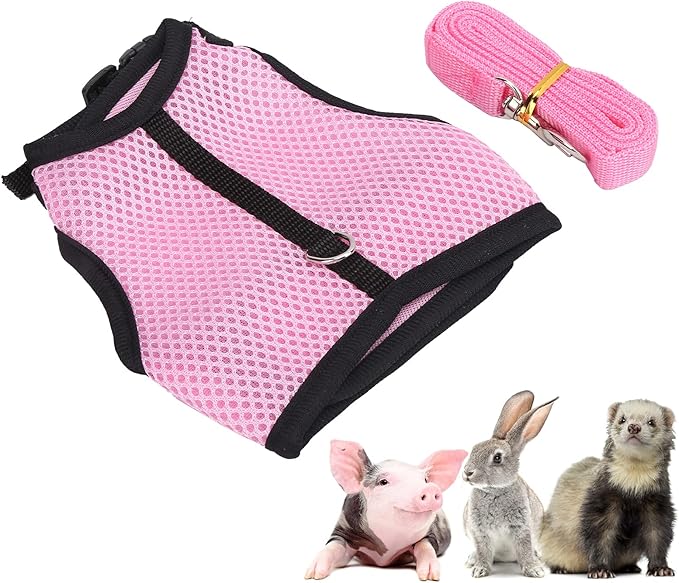 Pet Pink Mesh Traction Harness Chest Back with Leash for Rabbit Guinea Pig Pet Supply(M-Pink)