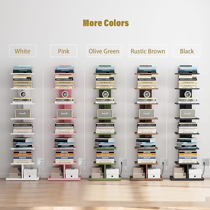 TUTOTAK Narrow Bookshelf, 8-Tier Bookcase