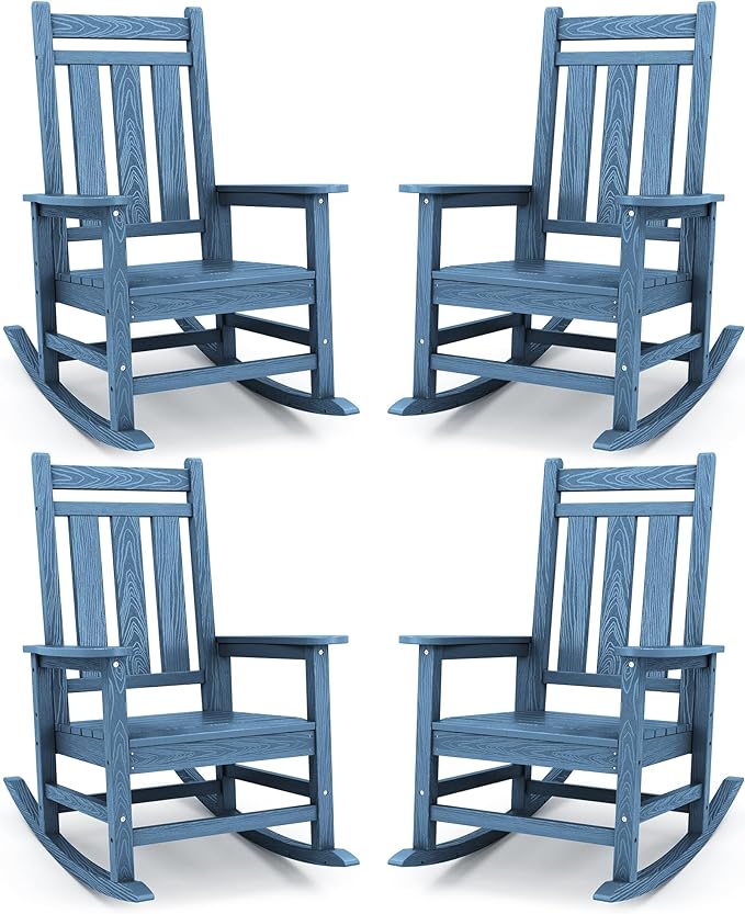KINGYES Oversized Outdoor Rocking Chair Set of 4, All-Weather Patio Rocking
