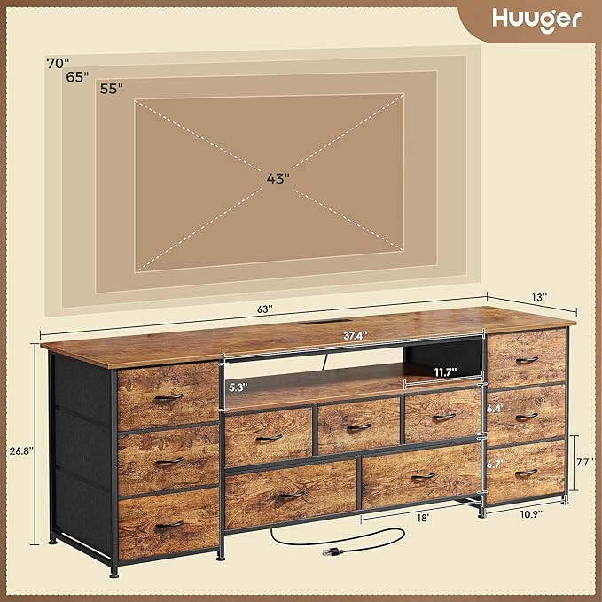 Huuger 63 Inch TV Stand for 65, 70 Inch TV, 11 Drawer Long Dresser