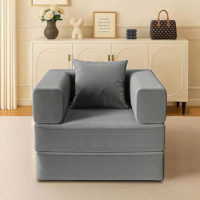 BSHOMGI 2-in-1 Floor Foldable Sofa Couch Convertible Sleeper Chaise Lounge