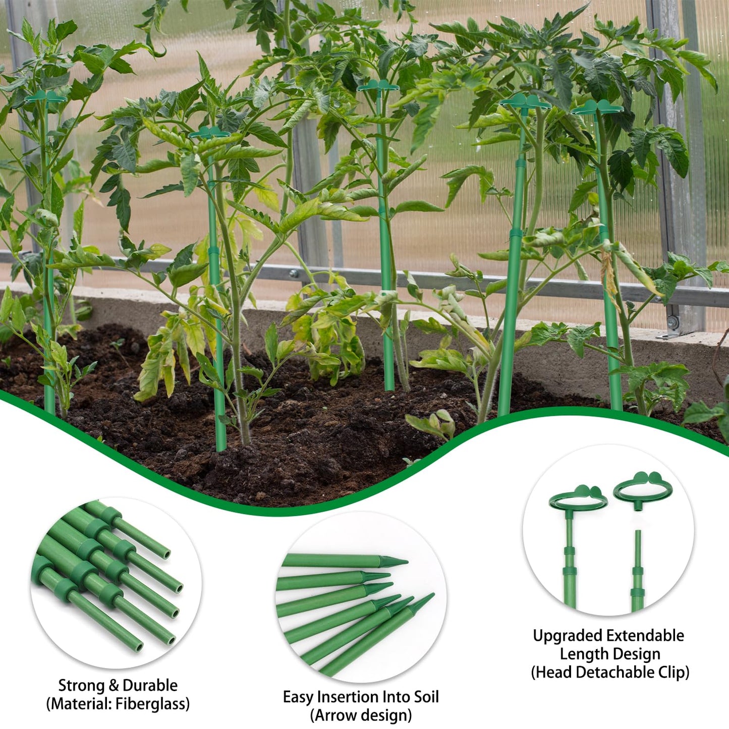 Extendable Plant Stakes, Length Scalable from 17.9IN to 42.3IN Plant Support Stake, Orchid Sticks with Clips for Indoor Outdoor,Garden Stakes for Plant,Tomato,Vegetables,Monstera,Vine - 5Pack