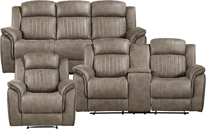 Lexicon Recliner Living Room Set, Home Theater Seating, Manual Polished