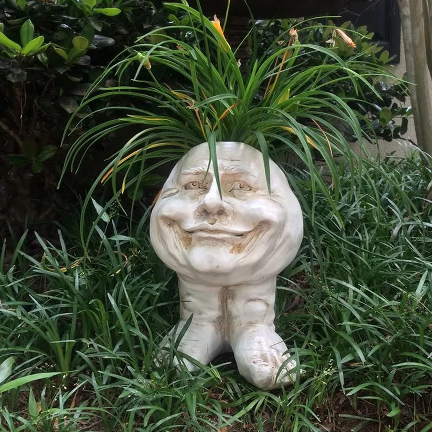 Sheremart Whimsical Face Planter - 6inch Funny Wizard Head Sculpted Pot (Antique White Resin), Unique Succulent Planter for Indoor/Outdoor Garden Decor (5#)