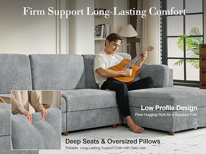 Oversized Modular Sectional Sofa, Solid Wood Frame, Removable Washable Cover