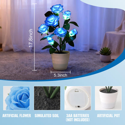 hibeauti Artificial Blue Rose Flower Lamp LED Lights, Flower Table Lamp for Bedroom Bar Coffee Shop Wedding Valentines Mothers Day Birthday Christmas - Unique Gifts for Women Her Girlfriend Wife Mom