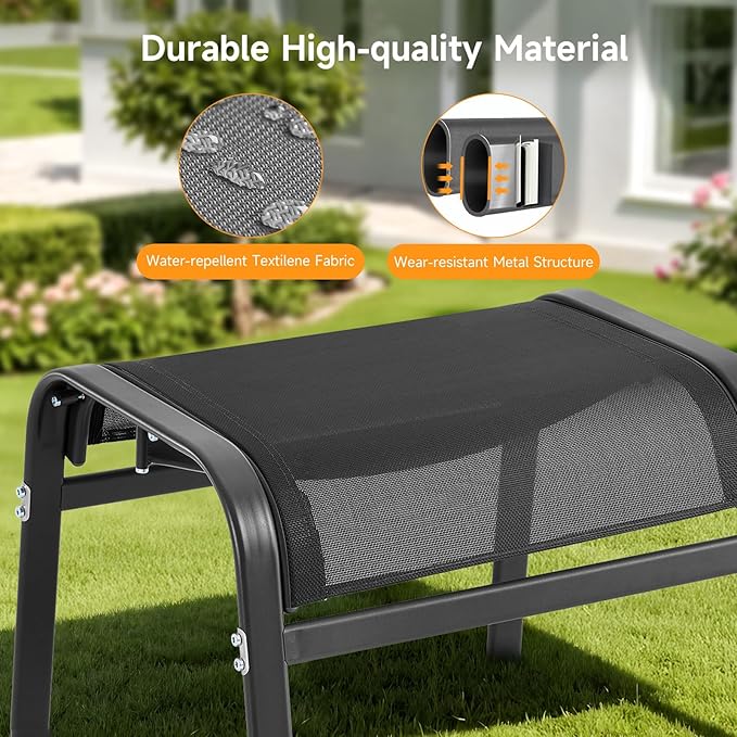 ONBRILL Outdoor Ottoman Foot Rest Set of 2, Textilene Fabric Outdoor Footstool