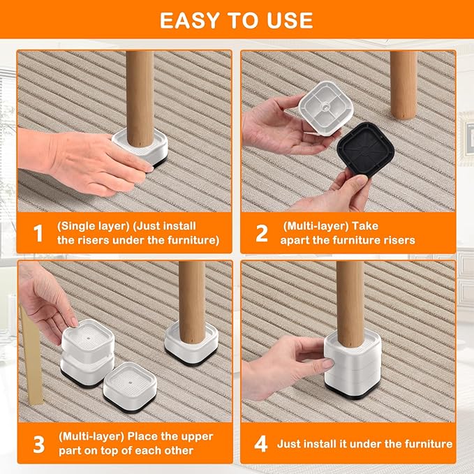 shouwuhho 8 Pack Furniture Risers Adjustable Bed Risers Heavy Duty Lifts Height