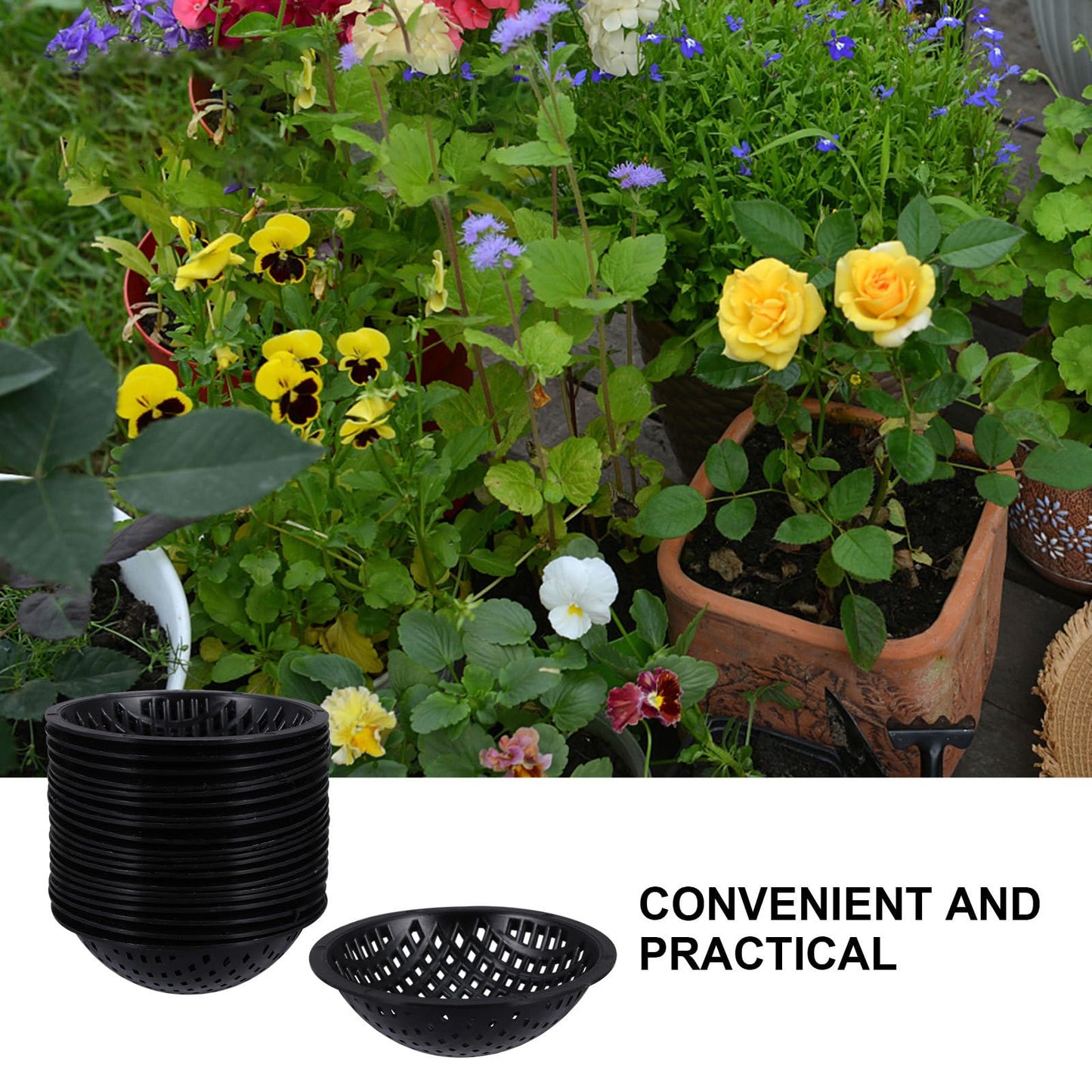 Yardwe 20 Pcs Bonsai Pot Bottom Mesh Pads, Black Plastic Drainage Screens, 2.95 Inch Round Grid Mats for Indoor and Outdoor Plant Pots, Prevent Soil Loss and Improve Air Circulation