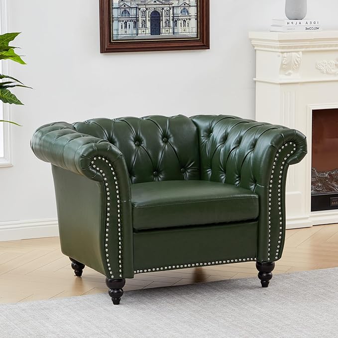 Mid-Century Sofa Chair, Faux Leather Accent Chair