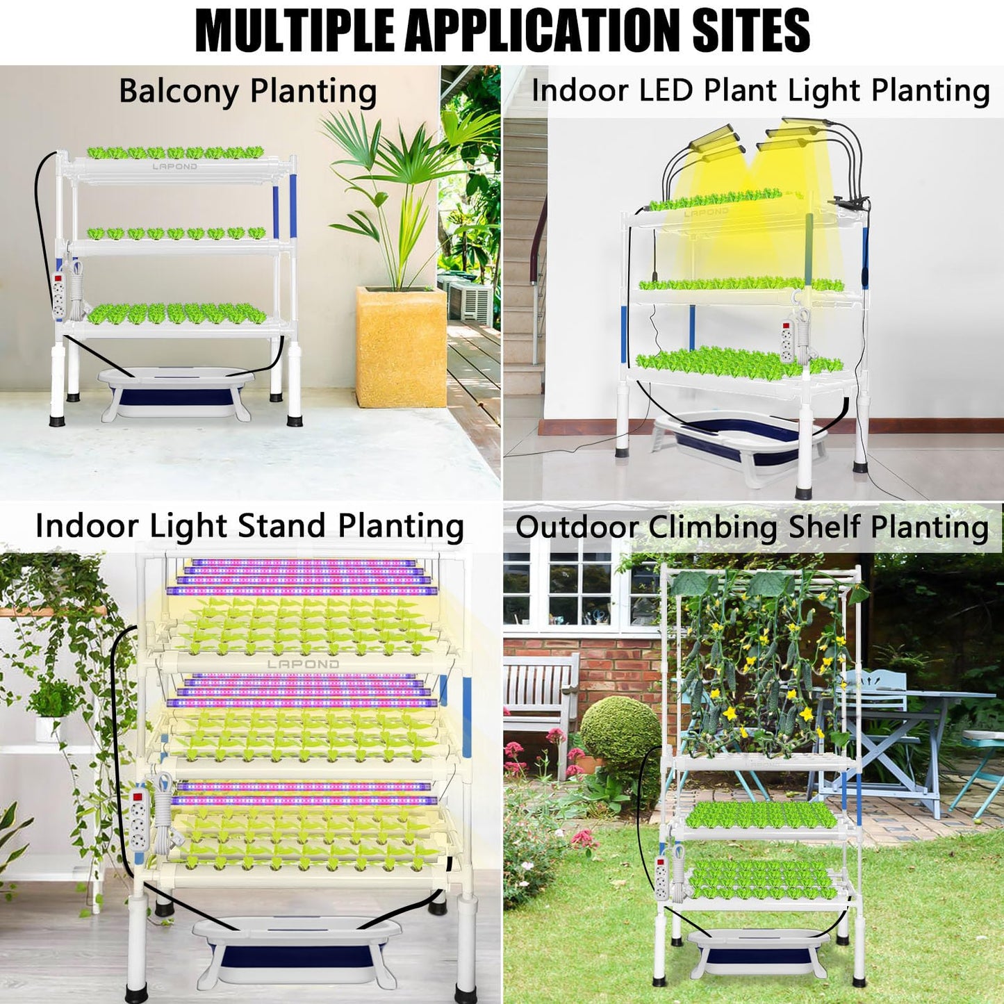 LAPOND Upgraded Hydroponics Growing System Kit,108 Plant Sites 3 Layers Food-Grade PVC-U Pipes Hydroponic Grow Kit Gardening System for Vegetables,Flowers,Fruits,Herbs