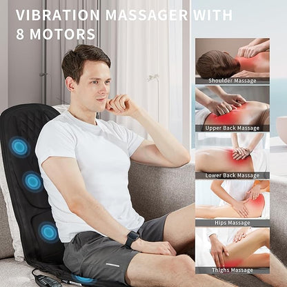 Back Massager with Heat with 8 Motors, Massage Chair Pad, Seat Massager with Back Traction for Full Body Massage, Massage Cushion for Home/Office/Valentine's Day