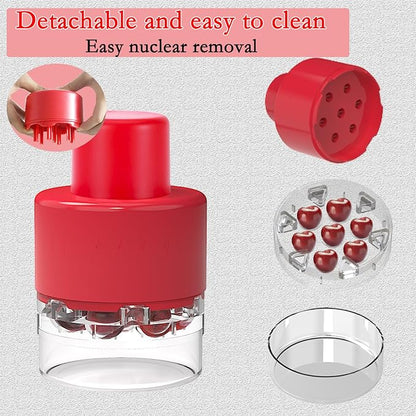 7-in-1 Cherry Pitter Tool,Multi-Function Pitting Tool, Portable Cherries Corer Stoner Seed Tool with Lock Design, Fruit Pit Remover for Cherry Jam (Wine Red)