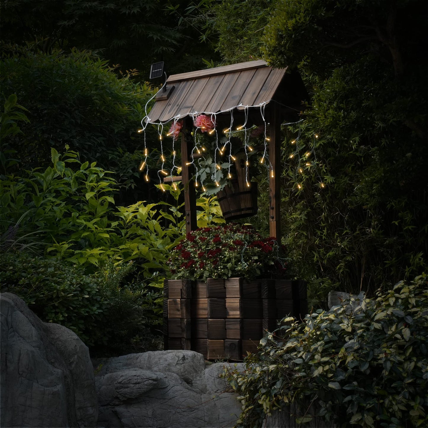 Notume Garden Wooden Decor Rustic Wishing Well with Light Planter Outdoor Home Décor for Patio, Upgrade Wishing Well Garden, Yard Hanging Bucket Patio Lawn Backyard Home Decor
