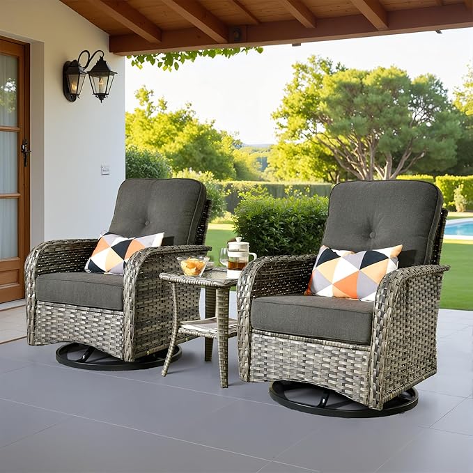 Weaxty Outdoor Swivel Rocker Patio Chairs, 3 Pieces Patio Furniture Set