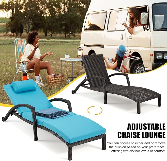 HOMREST Chaise Lounge Chairs Set of 6, PE Rattan Wicker Lounge Chair