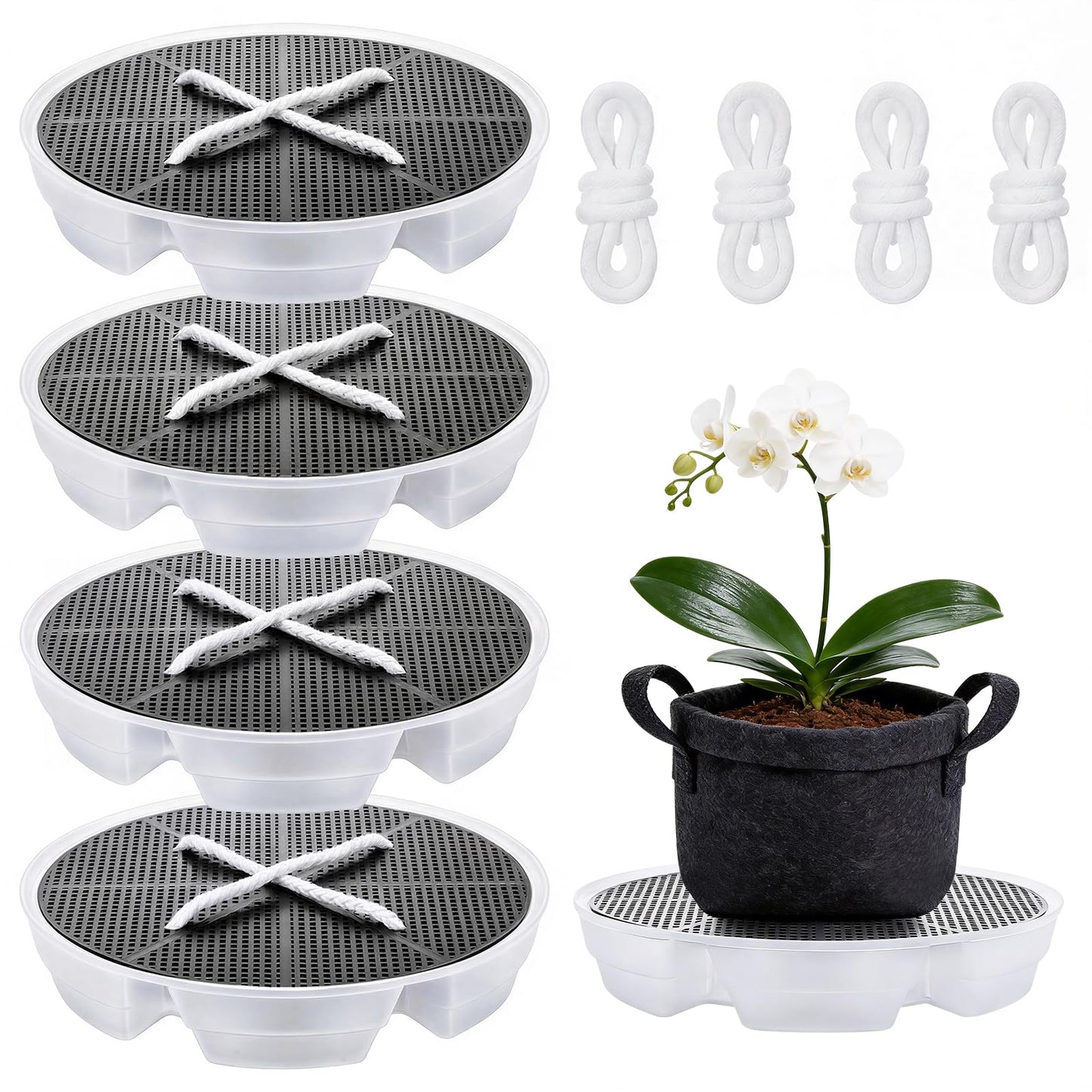 Yimomoyi 4 Pack Self-Watering Fabric Pot Base - Auto-Irrigation System Plant Saucer, Auto Watering Plant Water Tray Self Watering System for Indoor Greenhouse Grow Tent Garden