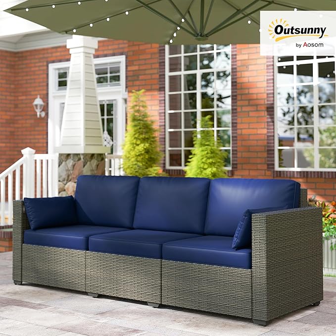 Outsunny Patio Couch PE Wicker Deep Seating Outdoor Sofa