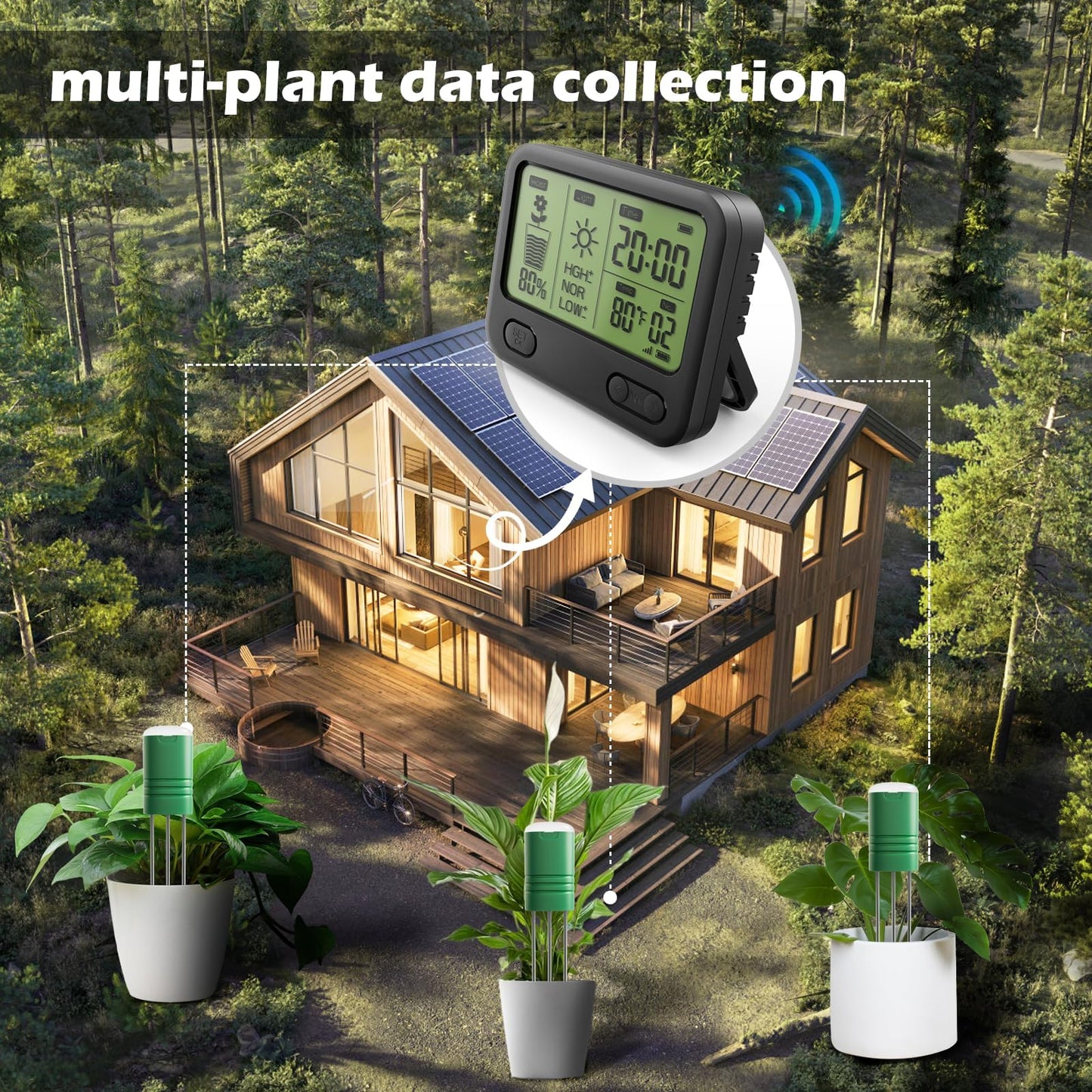 VODESON Soil Moisture Meter for Plants, Multi-Zone Wireless Soil Test Kit & Soil Thermometer, TDR4-in-1 Plant Water Meter, 230ft RF, IPX5 Waterproof, Indoor Outdoor Garden Lawn Farm(Display+4 Sensor)
