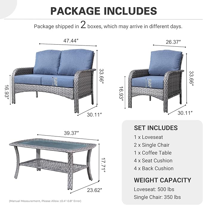 ovios 4-Piece Patio Furniture Set, Outdoor Wicker Sofa