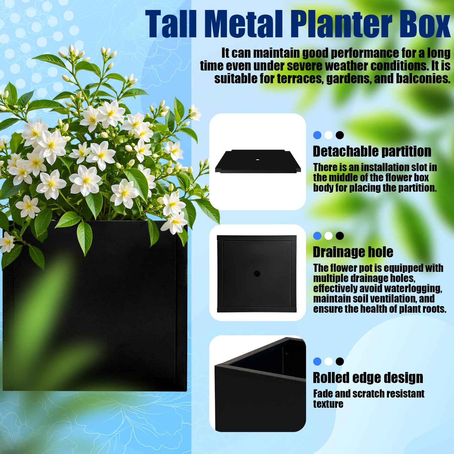 Srehloe Metal Planter Box for Outdoor Plants 16" x 16" x 16" Large Square Planter Cube Steel Heavy Duty Flower Pot with Insert Shelf and Drainage Holes Suitable for Patio Yard Garden Porch Hotel