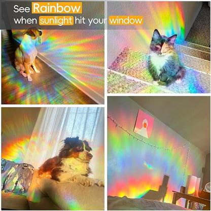 Rainbow Window Privacy Film Decorative, 3D Decals Stained Glass Clings, Static Cling Sticker, Suncatcher Windows Cover Tint for Home, 17.5 Inch x 157.4 Inch