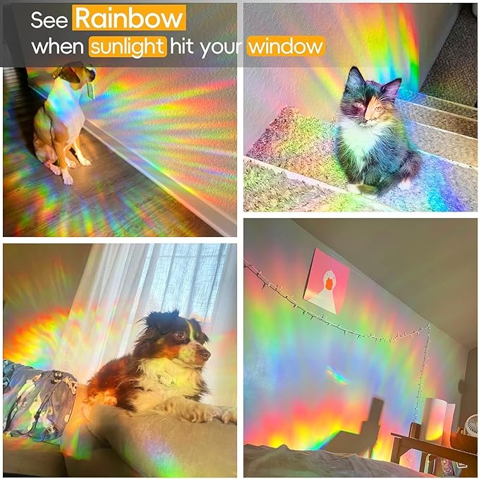 Rainbow Window Privacy Film Decorative, 3D Decals Stained Glass Clings, Static Cling Sticker, Suncatcher Windows Cover Tint for Home, 17.5 Inch x 78.74 Inch