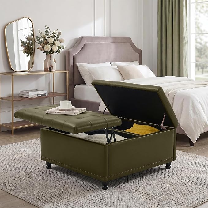 Tbfit Large Square Storage Ottoman Bench, Tufted Upholstered Coffee Table