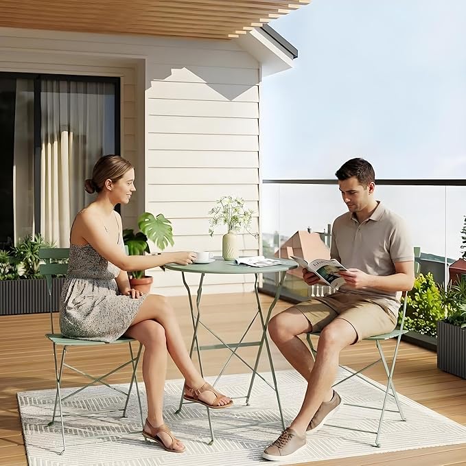 3-Piece Folding Bistro Set, Outdoor Patio Furniture Set
