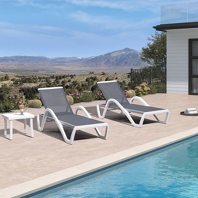 PURPLE LEAF Patio Chaise Lounge Chair Set of 3 Outside Aluminum Plastic